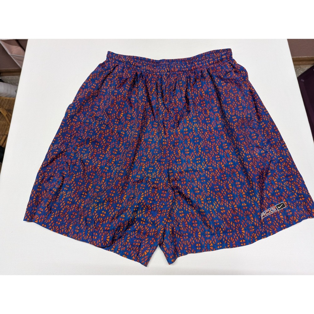 Nike ACG Vintage Swim Shorts Blue Orange Geometric Pattern Mesh Lined XL Mens